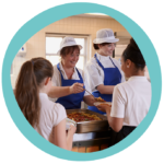 school dinners being served - in blue circle