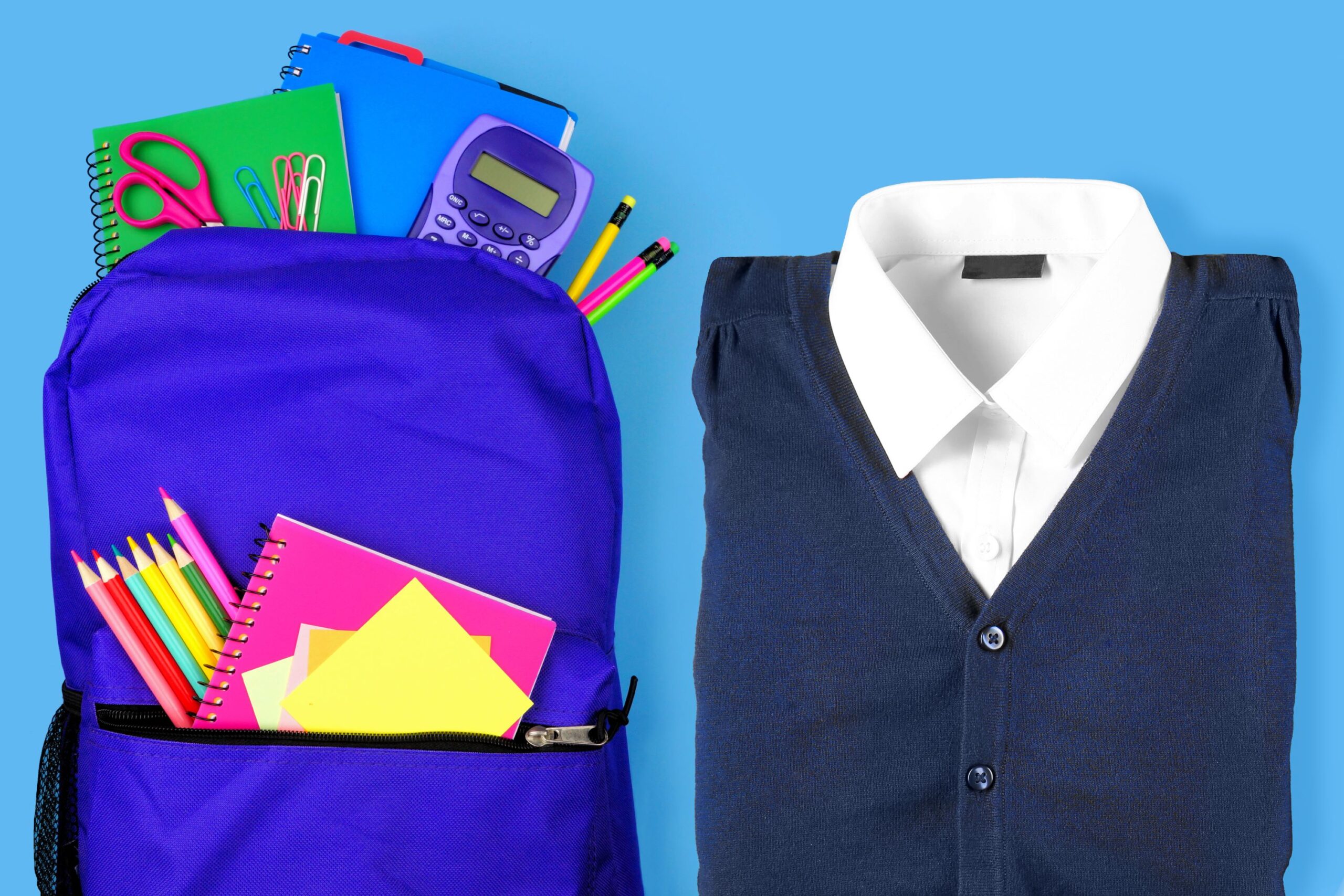 School bag, stationery and uniform from an online school shop